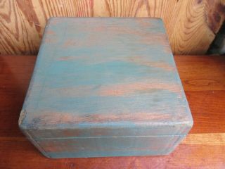 Antique ca.  1920 ' s Wood Dresser Box Blue Green Paint VA Pine & Birch 2