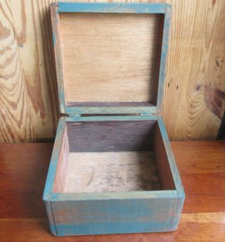 Antique ca.  1920 ' s Wood Dresser Box Blue Green Paint VA Pine & Birch 3