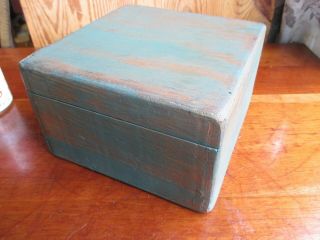 Antique ca.  1920 ' s Wood Dresser Box Blue Green Paint VA Pine & Birch 5