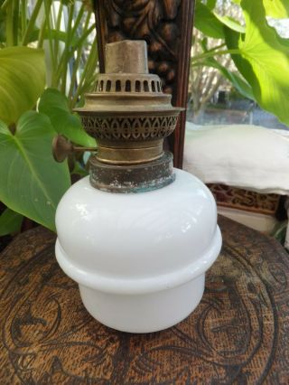 Antique Elf Czech White Milk Glass Drop In Oil Lamp Font