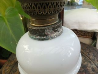 Antique Elf Czech White Milk Glass Drop In Oil Lamp Font 2