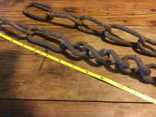 Rare,  Antique Hammered,  Hand Forged Iron Chain And Hooks,  2 Sections,  27” Each,