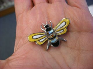 Vintage Sterling Silver & Enamel Bee Brooch Bug Pin Mexico Artist Mark 157