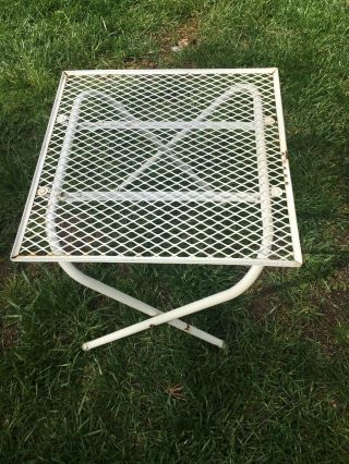 Vintage White Metal Mesh Square Folding Patio Porch Outdoor Side Table Camping