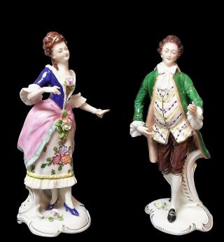Rudolf Kämmer Of Volkstedt Dresden Figurines Man Lady Courting / Dancing