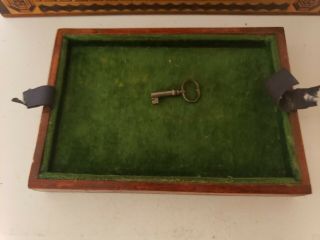 Antique Inlaid Wood Jewelry Box w/ Mirror & Key 5