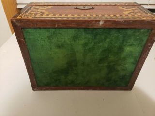 Antique Inlaid Wood Jewelry Box w/ Mirror & Key 6