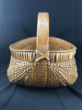 Large Antique Primitive Split Oak Buttocks Basket - Early &