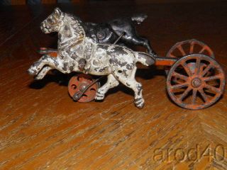 HUBLEY ARCADE KENTON? CAST IRON DUAL HORSE DRAWN HITCH WITH WHEELS EARLY LOOK 6