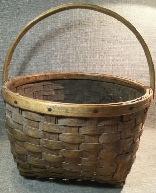 Antique Primitive American Foldk Art Hand Woven Basket