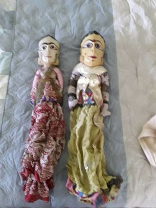 2 Rare Vtg Handmade Wooden/cloth Shiva Hindu Deity String Puppet Figures