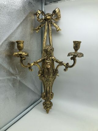 Large Vtg Gold Gilded Cherub Old French Wall Sconce