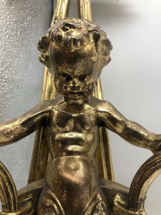 Large Vtg Gold Gilded Cherub Old French Wall Sconce 2