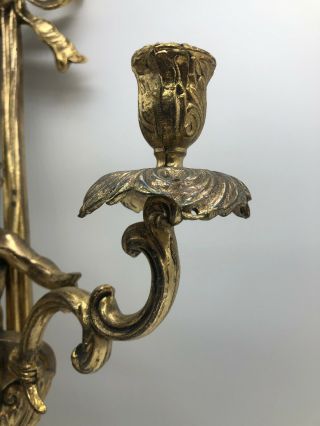 Large Vtg Gold Gilded Cherub Old French Wall Sconce 3