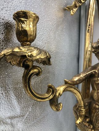 Large Vtg Gold Gilded Cherub Old French Wall Sconce 4