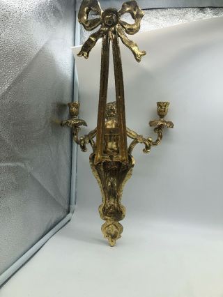 Large Vtg Gold Gilded Cherub Old French Wall Sconce 7