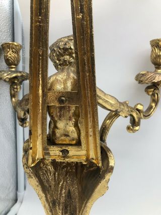 Large Vtg Gold Gilded Cherub Old French Wall Sconce 8