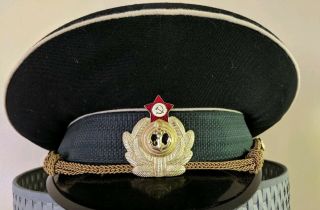 Vintage Russian Soviet Navy Officer Hat Cap Badge Military Uniform L Size 58