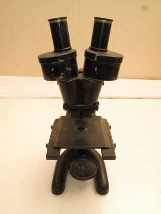 Antique Bausch Lomb Double Microscope Vtg Metal & Brass Cool Laboratory 1915 Wwi