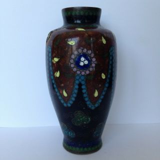 Vintage Antique Asian Japanese Cloisonne Enamel Small Vase Gold Flecks & Flowers