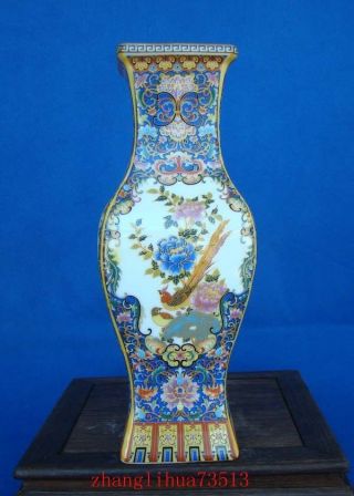 240mm Handmade Painting Cloisonne Porcelain Vase Flower Bird Yongzheng Mark