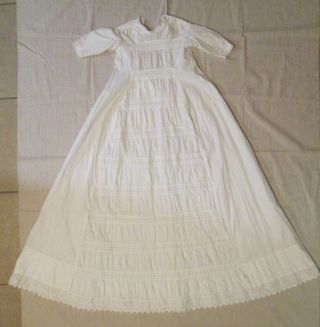1800s Antique French Baby Christening Gown Fine Cotton Exquisite Lace Embroidery