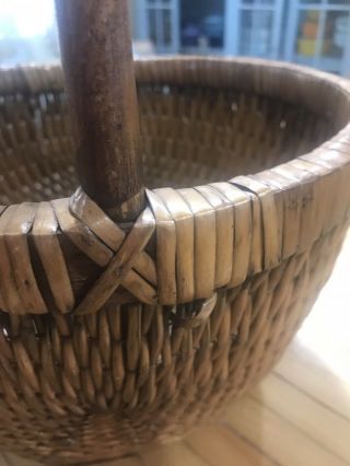 VINTAGE EARLY CHINESE ELM HANDLE WOVEN WILLOW RICE BASKET 3