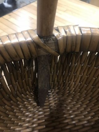 VINTAGE EARLY CHINESE ELM HANDLE WOVEN WILLOW RICE BASKET 6