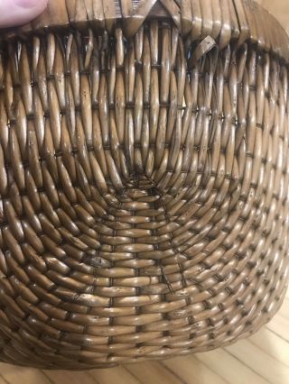 VINTAGE EARLY CHINESE ELM HANDLE WOVEN WILLOW RICE BASKET 7