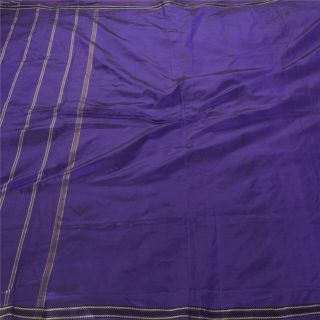 Sanskriti Vintage Blue Saree Pure Silk Woven Craft 5 Yard Soft Fabric Sari 2