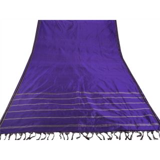 Sanskriti Vintage Blue Saree Pure Silk Woven Craft 5 Yard Soft Fabric Sari 4