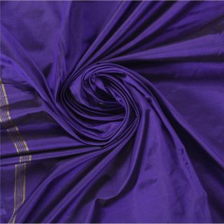 Sanskriti Vintage Blue Saree Pure Silk Woven Craft 5 Yard Soft Fabric Sari 5