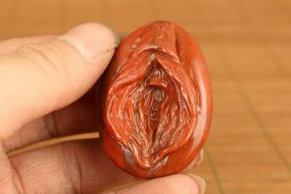 Antique Chinese Rare Natural Red Jade Agate Hand Door Of Life Netsuke Pendant