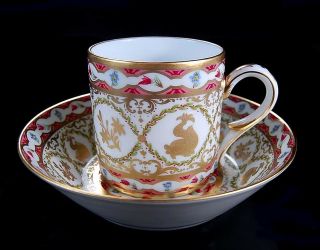 Suberb Ancienne Royale Limoges Porcelain Cup & Cup Plate Dauphins Floral,  Gold