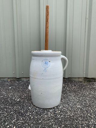 Antique Louisville Pottery Co Indian Head 4 Stoneware Crock Butter Churn W Lid