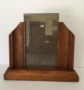 Art Deco Wood And Glass Table Picture Frame 6.  5” High
