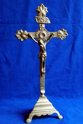 Rare & Untouched Late 17th Century French Bronze Standing Crucifix Circa 1700