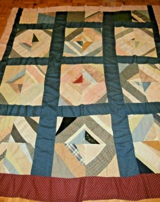 Antique Strip Block Patchwork Quilt Top 69 " X 74 " Early Fabrics,  Cutter