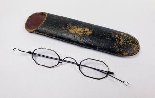 Late 19th Century Spectacles.  Antique Steel Eyeglasses With Case. ,  1.  25