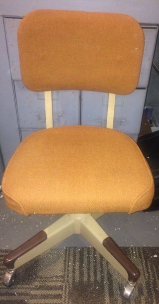 Vintage Orange Industrial Swivel Rolling Office Chair Delwood Propeller Base