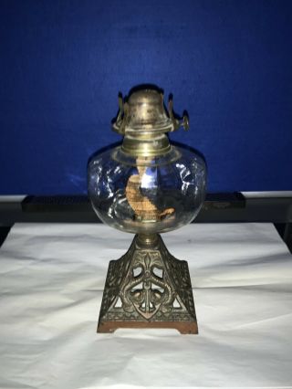 Antique Oil Lamp - Clear Glass Font - - 9 Inches Tall