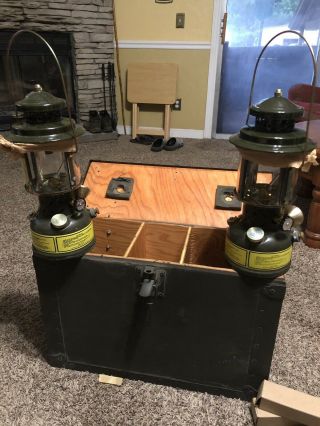 2 Vintage Smp Us Army Military 1983 1988 Field Lanterns In Crate Wood Box
