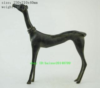 Folk Old China Auspicious Bronze Wealth Zodiac Year Dog Greyhound Statue D02