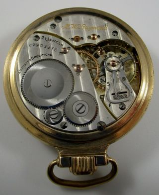 Elgin RR Pocket Watch 12K Gold Filled Case 21j 16s B.  W.  Raymond Movement Runs 7