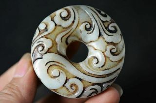 Distinctive Chinese Old Jade Carved Ancient Patterns Bi Amulet Pendant H87