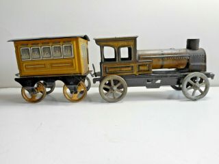German ISSMAYER Tin Windup Clockwork Floor Train Steam Engine Coach Toys 1920s 2