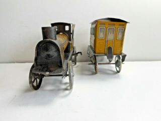 German ISSMAYER Tin Windup Clockwork Floor Train Steam Engine Coach Toys 1920s 3
