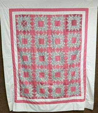 Vintage Pa Star Patch Quilt Top Pink Feedsack