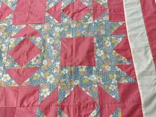 Vintage PA Star Patch QUILT Top Pink Feedsack 2