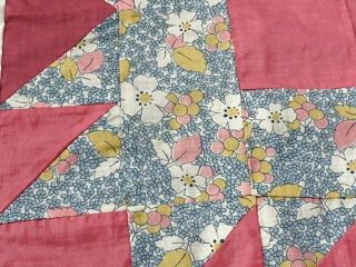 Vintage PA Star Patch QUILT Top Pink Feedsack 4